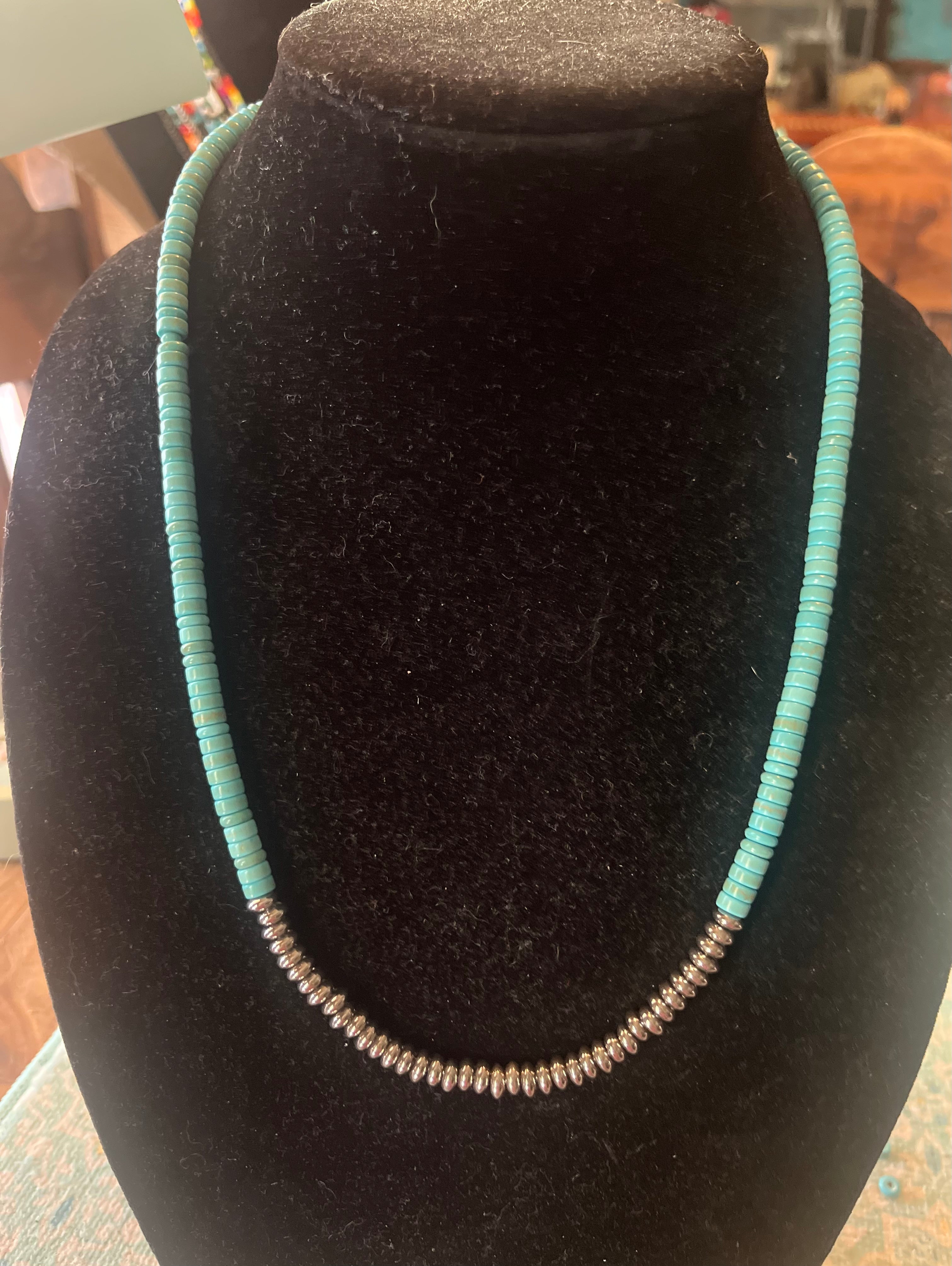 Navajo Pearl Silver Turquoise 3 Strand Necklace - NativeIndianMade.com